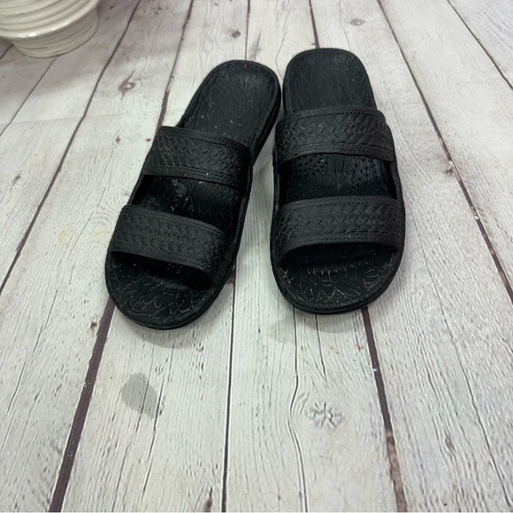 pali hawaii Classic Jandals Black Double Strap Slides sandals beach summer sz 8 - Picture 3 of 7